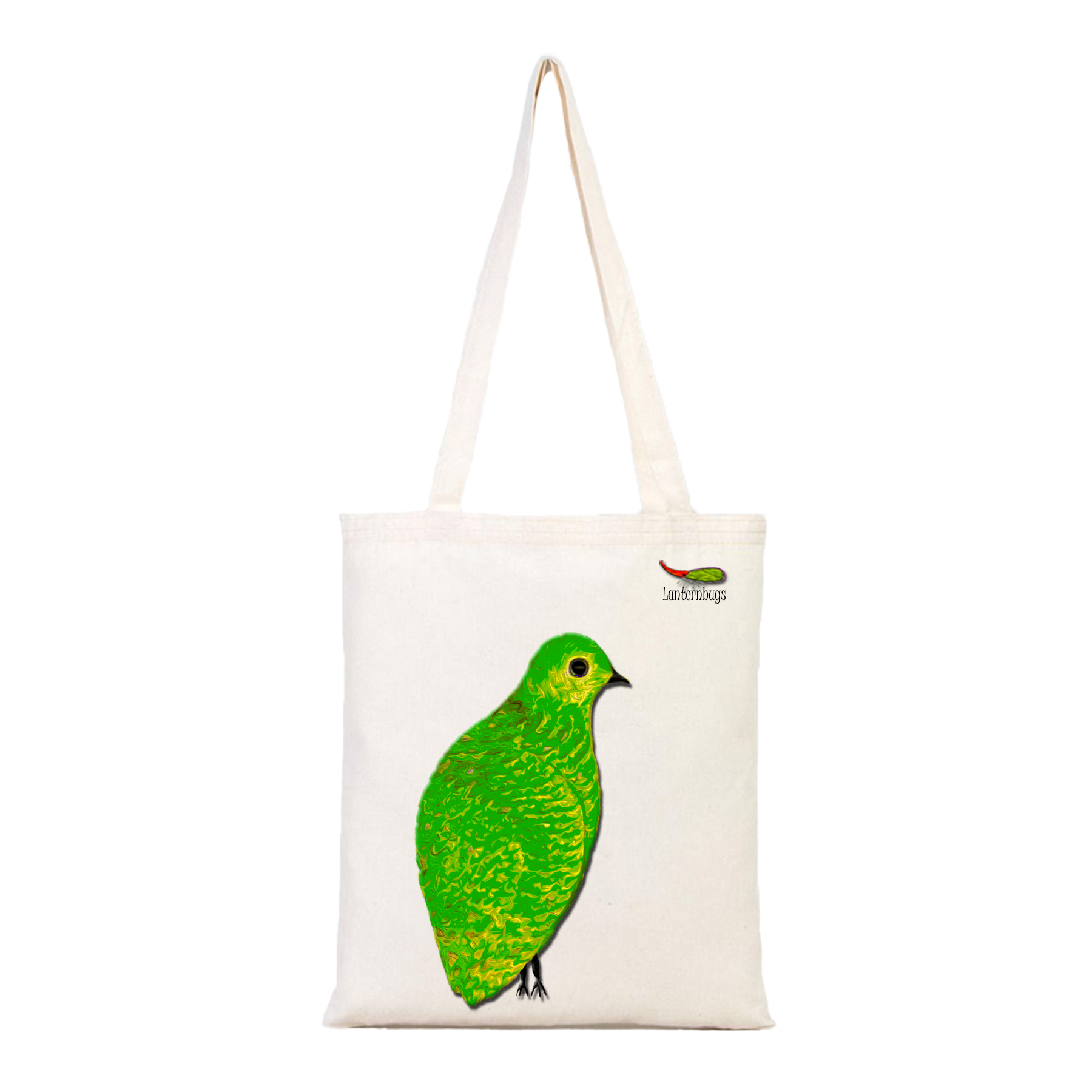 yeşil-kuş-baskılı-bez-çanta